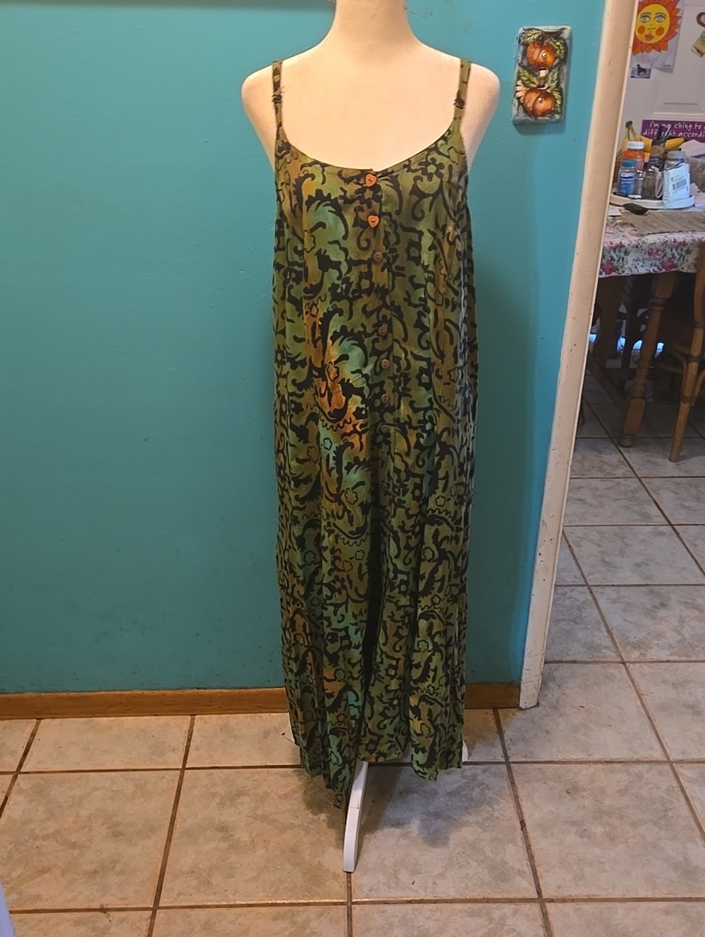 BAMBOO Olive & Black Floral-Print Spaghetti-Strap Maxi Dress, Not Jumpsuit!